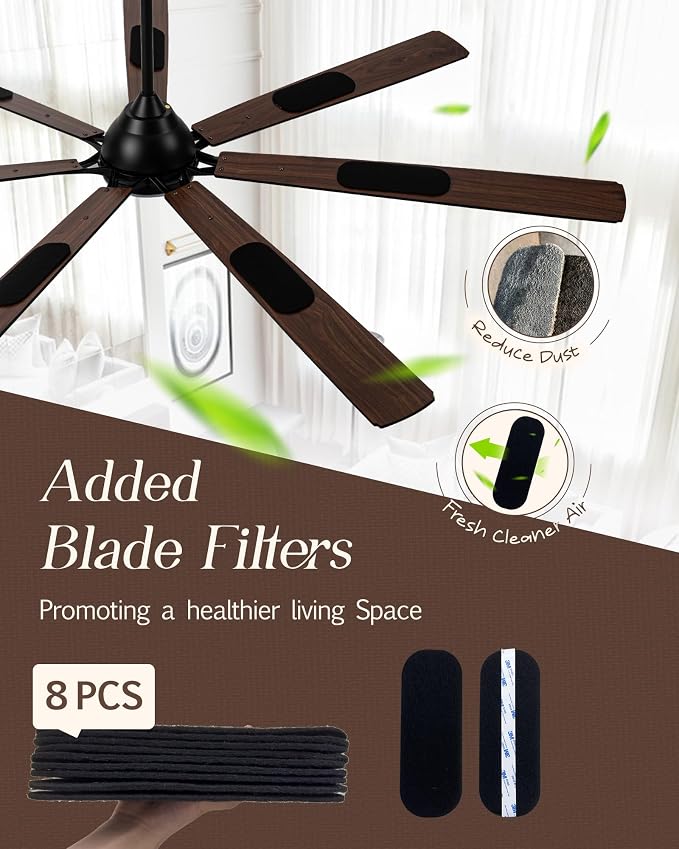 72" Large Smart Ceiling Fan with Light Remote Control via WiFi Alexa,6-Speeds Quiet DC Motor,Dimmable,Indoor Outdoor Black