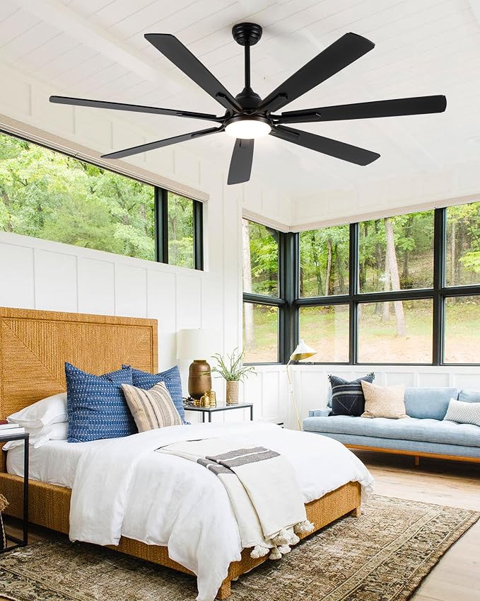 72" Large Smart Ceiling Fan with Light Remote Control via WiFi Alexa,6-Speeds Quiet DC Motor,Dimmable,Indoor Outdoor Black