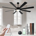 72 Large Smart Ceiling Fan with Lights and Remote,Black Indoor & Outdoor Ceiling Fan for Living Room,Patio,6 Speed,Quiet DC