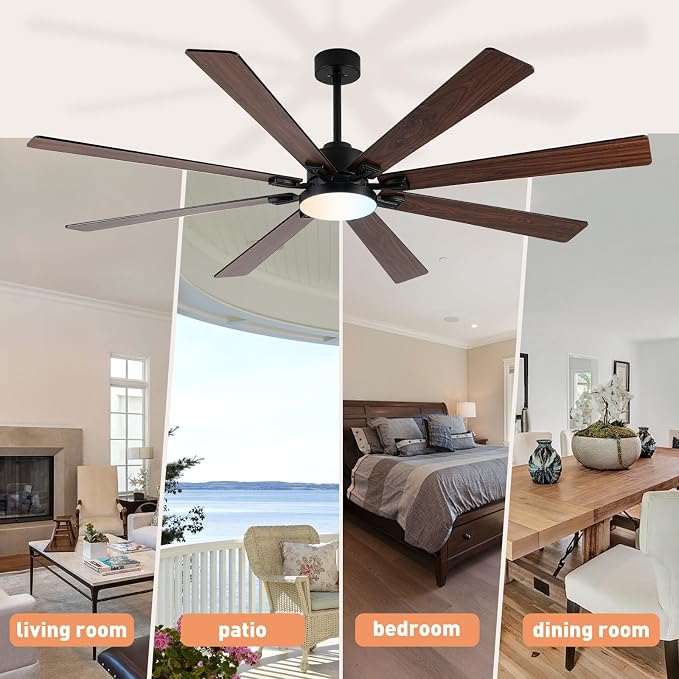 72 Large Smart Ceiling Fan with Lights and Remote,Black Indoor & Outdoor Ceiling Fan for Living Room,Patio,6 Speed,Quiet DC