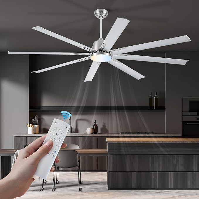 72 lnch lndustrial Celing Fan with Light and Remote Control, Large Celing Fan with 8 Brushed Nickel Aluminum, alternate view