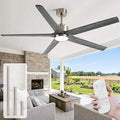 72'' Outdoor Ceiling Fan for Patios, Solid Wood Gray Ceiling Fans with Lights, Large High CFM Farmhouse Fan, Quiet Reversible