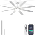 72'' Silver Ceiling Fans with Lights, 8 Blades Large Ceiling Fan Remote/APP Control, Dimmable, Silent Big Ceiling Fan for