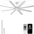 72'' Silver Ceiling Fans With No Lights, 8 Blades Large Ceiling Fan Remote/APP Control, Silent Shop Ceiling Fan for Garage