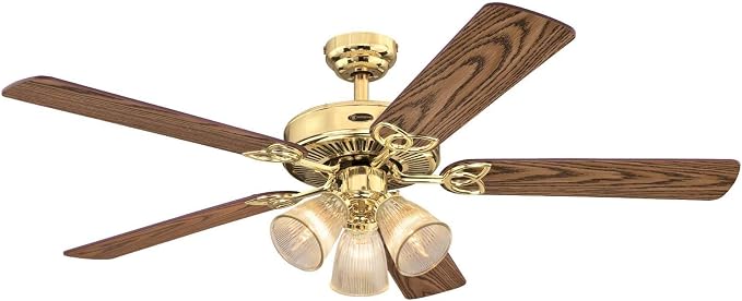7233800 Vintage Indoor Ceiling Fan with Light, 52 Inch, Polished Brass, alternate product view 4