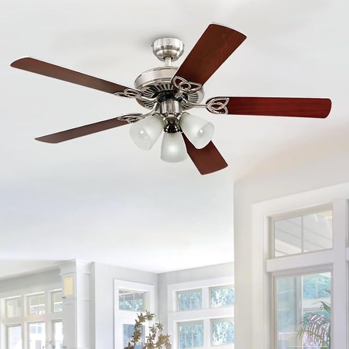 7237100 Vintage Indoor Ceiling Fan with Light, 52 Inch, Brushed Nickel, alternate product view 2
