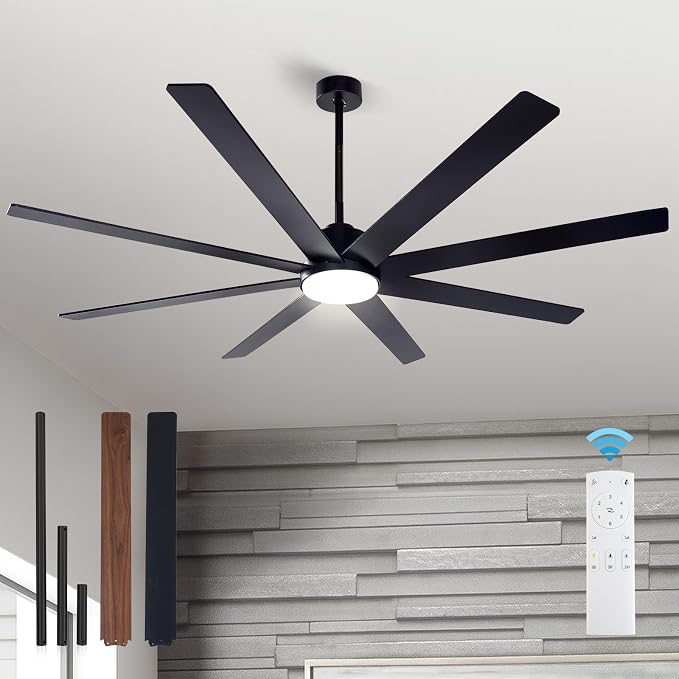 72In Modern Black Ceiling Fans with Light and Remote,6 Speed,3CCT,Quiet Reversible DC Motor Indoor Outdoor Ceiling Fan for