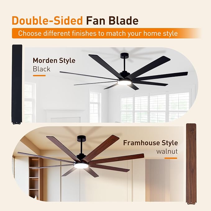 72In Modern Black Ceiling Fans with Light and Remote,6 Speed,3CCT,Quiet Reversible DC Motor Indoor Outdoor Ceiling Fan for