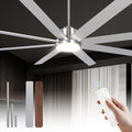 72Inch Large Brushed Nickel Ceiling Fans with Light and Remote Control,8 Wooden Blades,6-Speeed,3CCT,Quiet Reversible DC