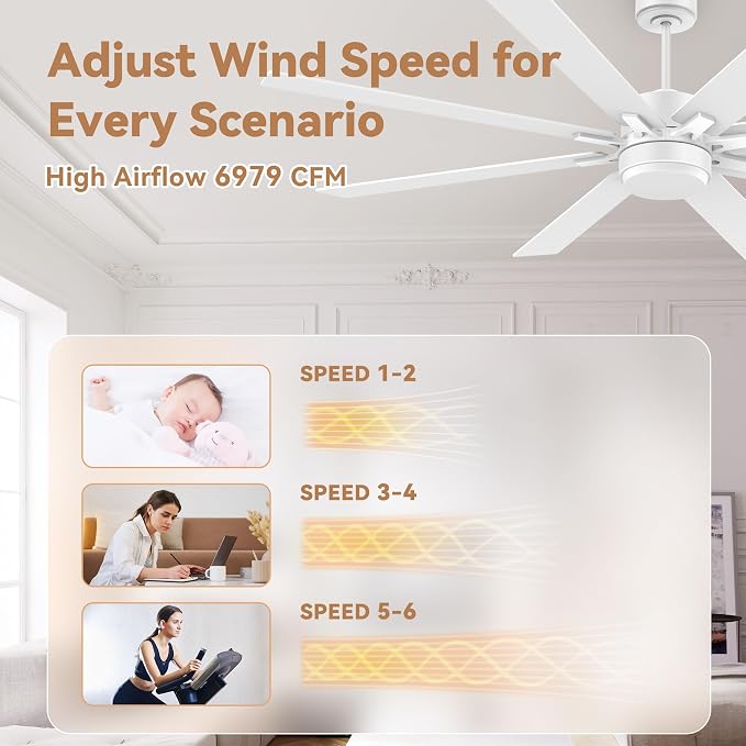 72Inch Large Smart Ceiling Fans with Lights Remote,Control via WIFI Alexa Google App,Modern Outdoor Indoor Ceiling Fan for