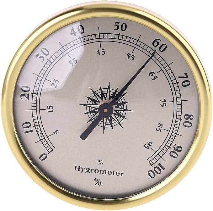 72mm Round Gold Hygrometer Humidity Meter Gauge Ring Surface - No Battery Needed, product image