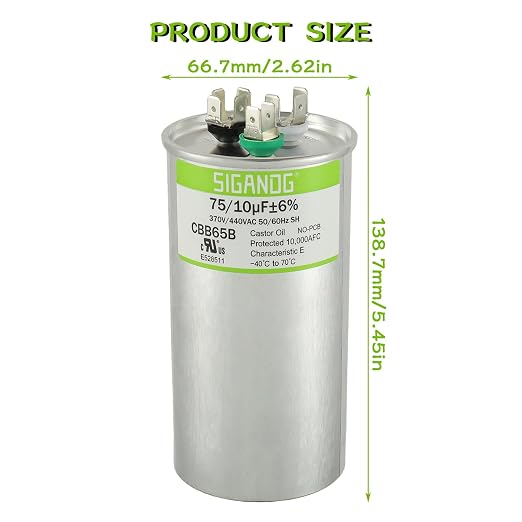 75/10 uF 75+10 MFD 370V or 440V CBB65 Dual Run Start Round Capacitor 75 10 uF MFD 370 440 Volt VAC for Condenser, alternate
