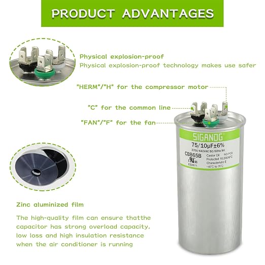 75/10 uF 75+10 MFD 370V or 440V CBB65 Dual Run Start Round Capacitor 75 10 uF MFD 370 440 Volt VAC for Condenser, alternate