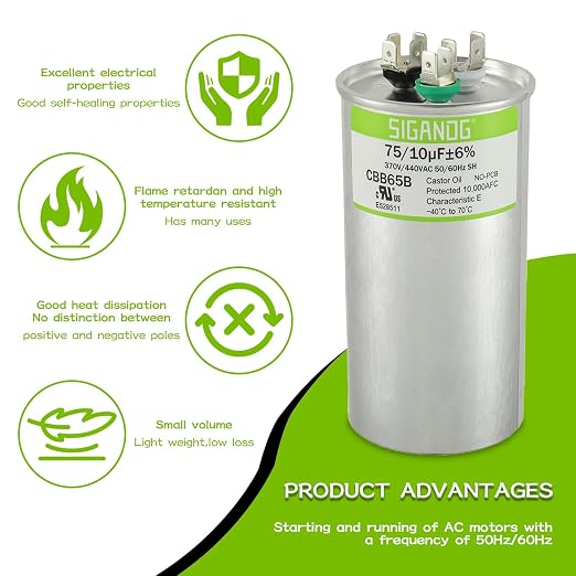 75/10 uF 75+10 MFD 370V or 440V CBB65 Dual Run Start Round Capacitor 75 10 uF MFD 370 440 Volt VAC for Condenser, alternate