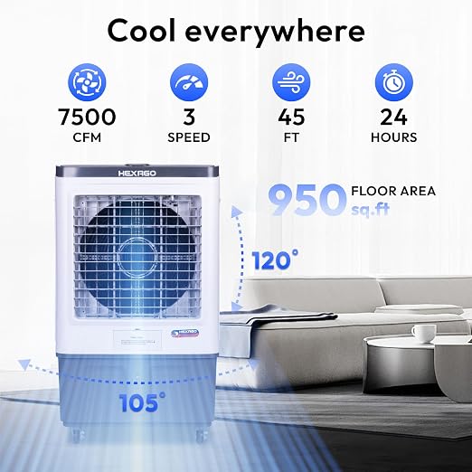 7500 CFM Evaporative Air Cooler, Swamp Cooler With 13.2 Gal Tank, Remote, 24H Timer, Oscillation, 3 Speeds, Portable swamp