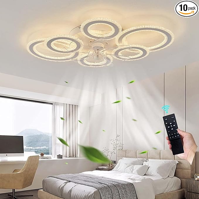 76CM Smart Ceiling Light with Fan DC Motor 6 Gear Reversible Bedroom Ceiling Fan with Lighting LED Dimmable Quiet Modern