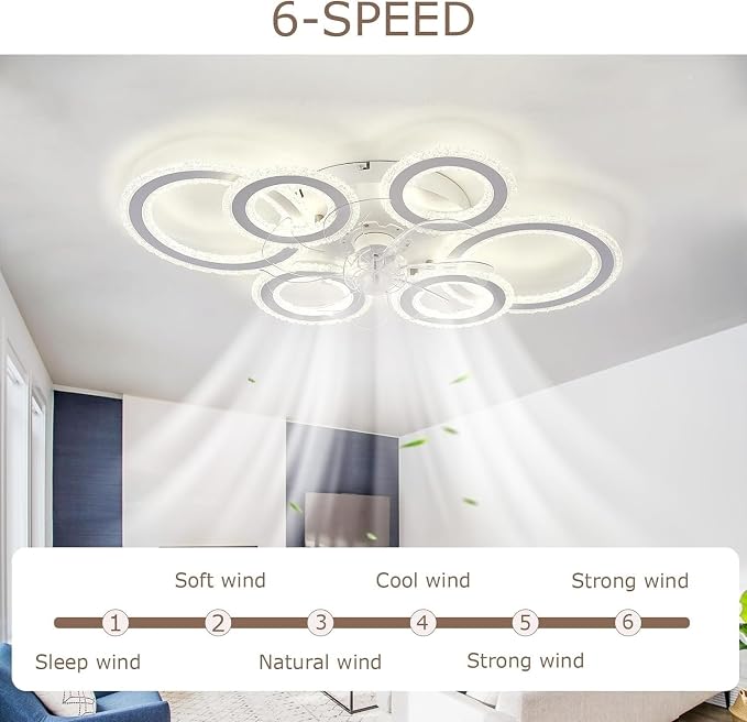 76CM Smart Ceiling Light with Fan DC Motor 6 Gear Reversible Bedroom Ceiling Fan with Lighting LED Dimmable Quiet Modern