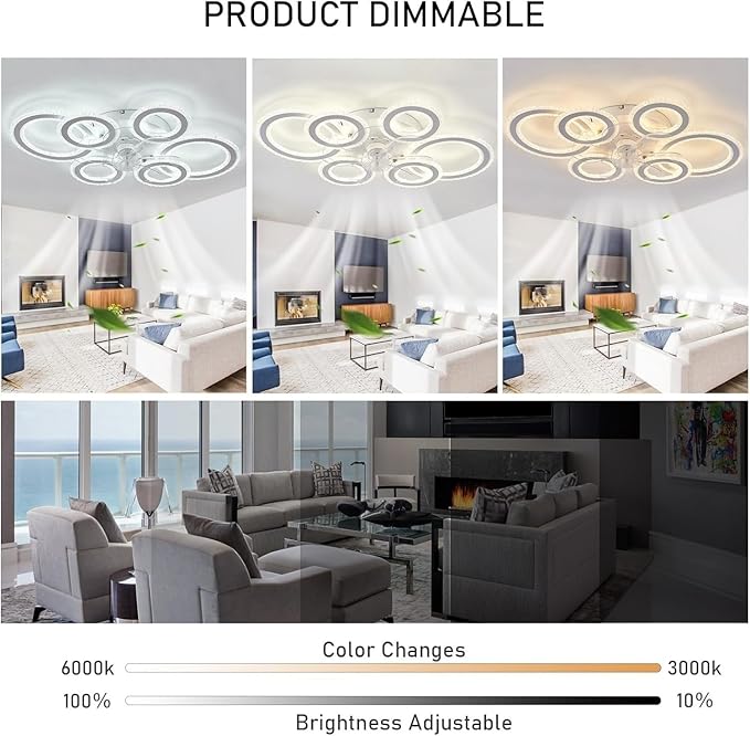 76CM Smart Ceiling Light with Fan DC Motor 6 Gear Reversible Bedroom Ceiling Fan with Lighting LED Dimmable Quiet Modern