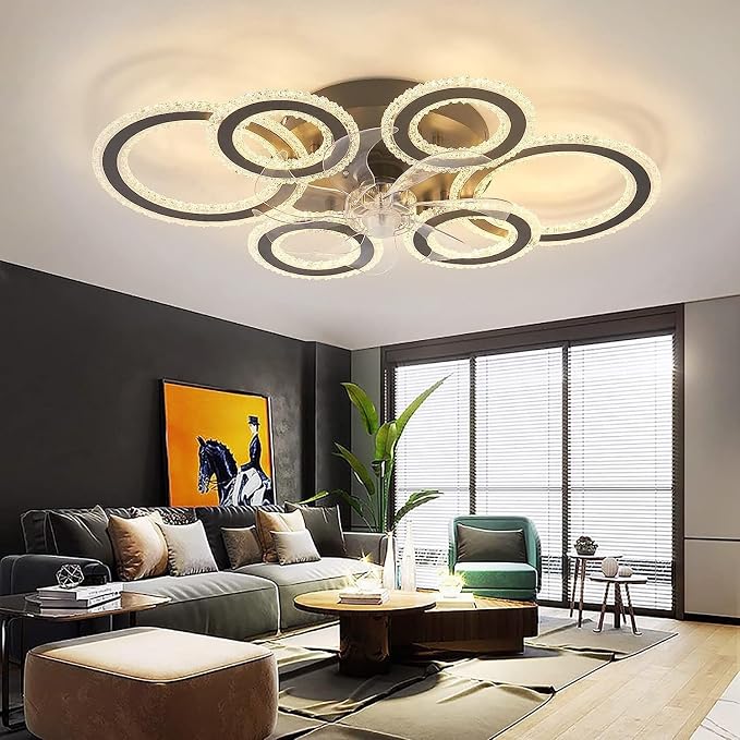 76CM Smart Ceiling Light with Fan DC Motor 6 Gear Reversible Bedroom Ceiling Fan with Lighting LED Dimmable Quiet Modern