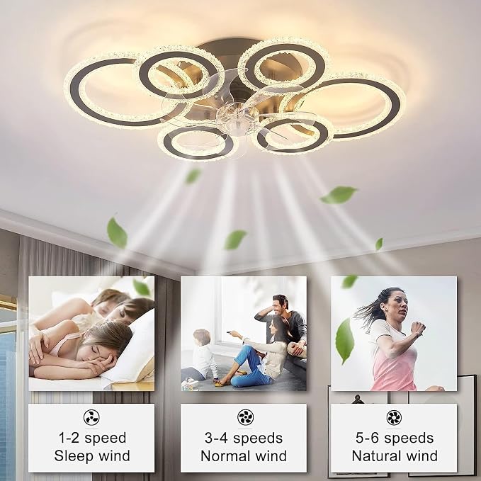 76CM Smart Ceiling Light with Fan DC Motor 6 Gear Reversible Bedroom Ceiling Fan with Lighting LED Dimmable Quiet Modern
