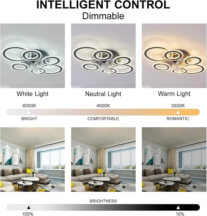 76CM Smart Ceiling Light with Fan DC Motor 6 Gear Reversible Bedroom Ceiling Fan with Lighting LED Dimmable Quiet Modern
