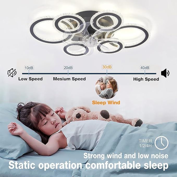 76CM Smart Ceiling Light with Fan DC Motor 6 Gear Reversible Bedroom Ceiling Fan with Lighting LED Dimmable Quiet Modern