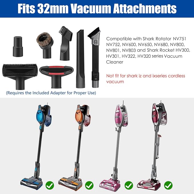 7Pcs Vacuum Attachments for Shark Rotator NV752 NV751 NV650 NV680 NV800 and Rocket HV300 HV320 Vacuum Cleaner, 2 in 1 Crevice