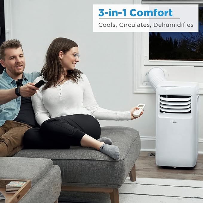 8,000 BTU (5300 BTU SACC) 3-in-1 Portable Air Conditioner, Dehumidifier, Fan Cools up to 175 sq ft with Remote Control