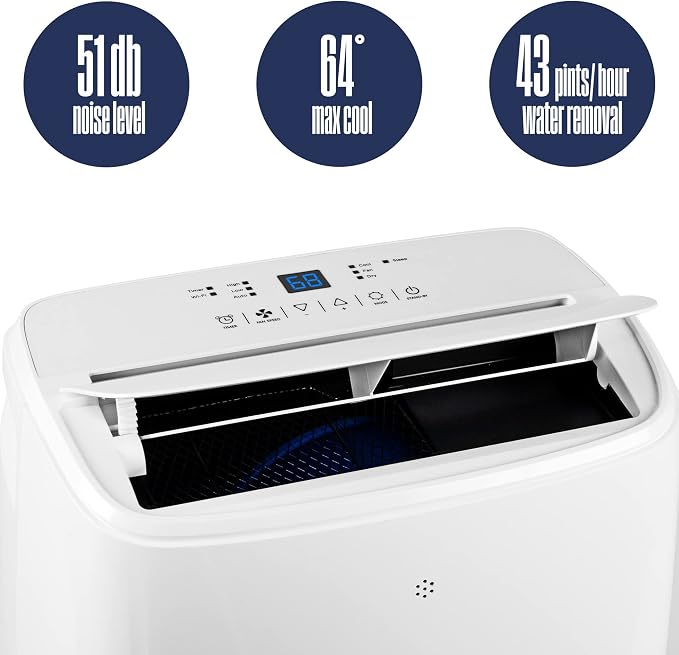 8,000 BTU Air Conditioner Portable For Rooms Up To 350 Square Feet, Portable AC with Home Dehumidifier, Smart Wi-Fi Enabled