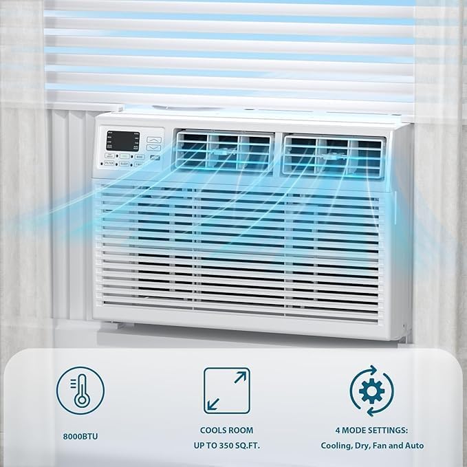 8,000 BTU Air Conditioner Winodw Unit Cools up to 350 Sq. Ft. with 7 Modes, Ultra-quiet Window AC Unit with, alternate view 2
