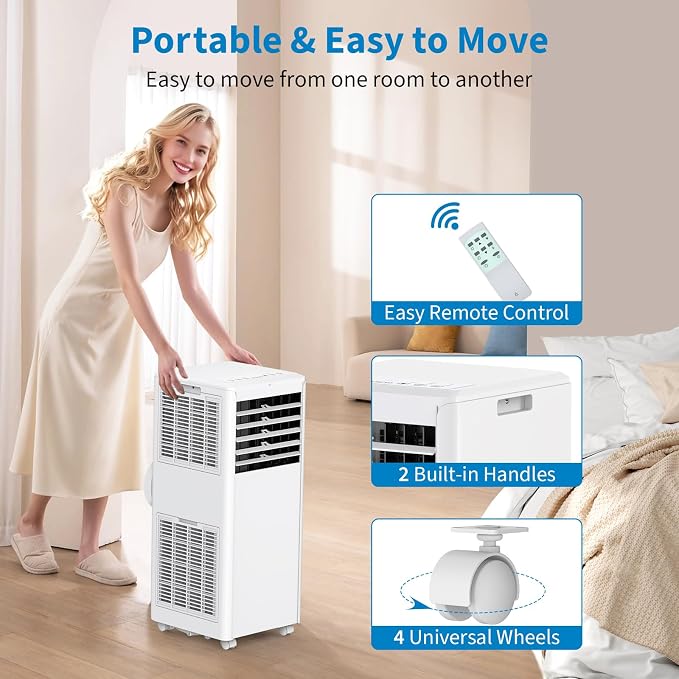 8,000 BTU Portable Air Conditioner, 3-In-1 AC Unit with Cooling, Dehumidifier, Fan Function, Standing Air Conditioner for