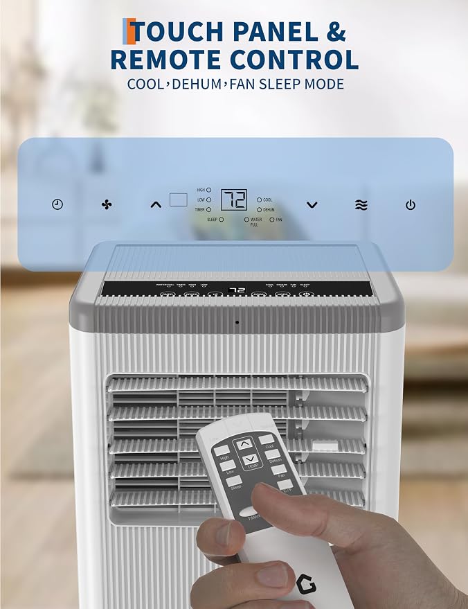 8,000 BTU Portable Air Conditioner, 3-in-1 AC Unit with Remote, 24H Timer, Cools, Dehumidifies & Fans, Low Noise, Energy