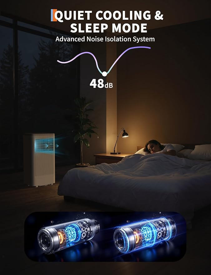 8,000 BTU Portable Air Conditioner, 3-in-1 AC Unit with Remote, 24H Timer, Cools, Dehumidifies & Fans, Low Noise, Energy