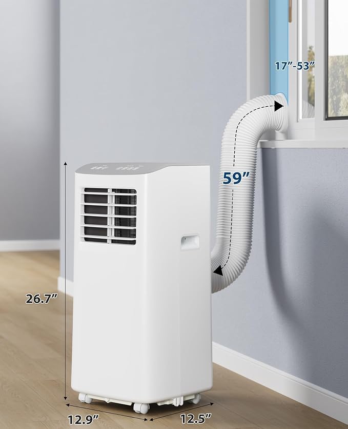 8,000 BTU Portable Air Conditioner, 3-in-1 Cooling, Dehumidifier & Fan, Quiet, Cools Rooms Up to 350 Sq.Ft, Includes Window