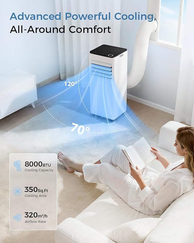 8,000 BTU Portable Air Conditioner - 3-in-1 Portable AC Unit for Rooms Up to 350 Sq. Ft., with Remote Control, Cooling