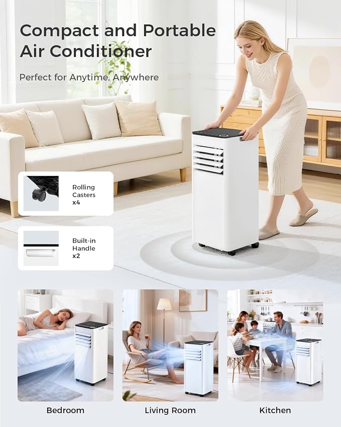 8,000 BTU Portable Air Conditioner - 3-in-1 Portable AC Unit for Rooms Up to 350 Sq. Ft., with Remote Control, Cooling