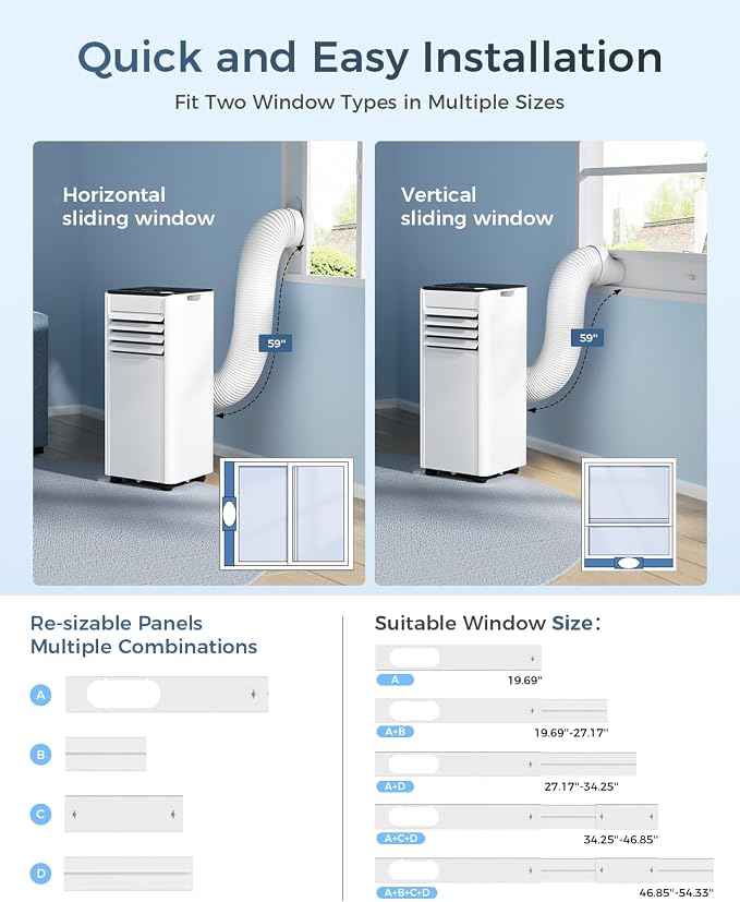 8,000 BTU Portable Air Conditioner - 3-in-1 Portable AC Unit for Rooms Up to 350 Sq. Ft., with Remote Control, Cooling