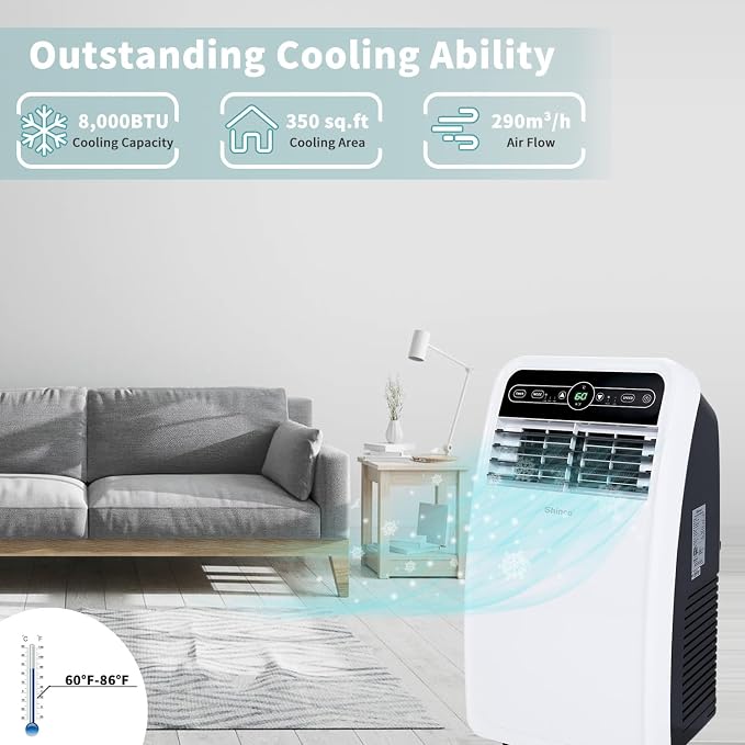 8,000 BTU Portable Air Conditioner, AC Unit with Built-in Cool, Dehumidifier & Fan Modes for Room up to 350 sq.ft, alternate