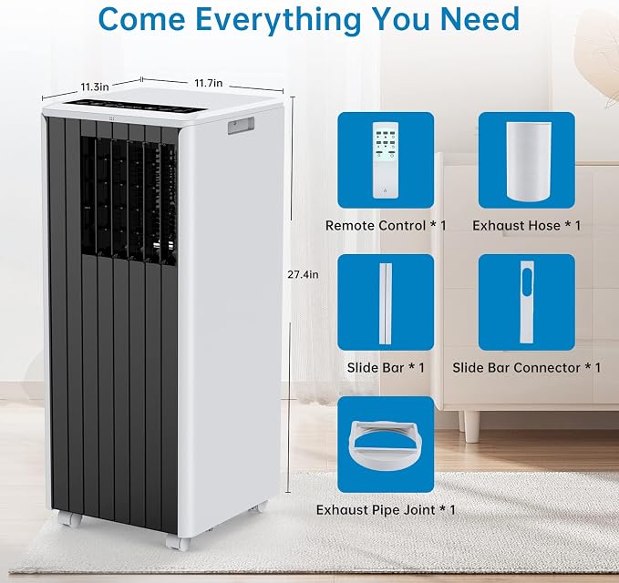8,000 BTU Portable Air Conditioner, Air Conditioners Cools Up to 350 Sq. Ft, 3 in-1 AC Unit with Cool/Fan/Dehumidifier Mode