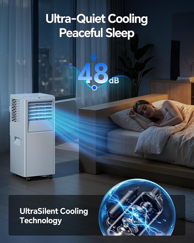 8,000 BTU Portable Air Conditioner - Cools Up to 350 Sq. Ft., 3-in-1 Portable AC Unit for Rooms with Remote Control, Sleep
