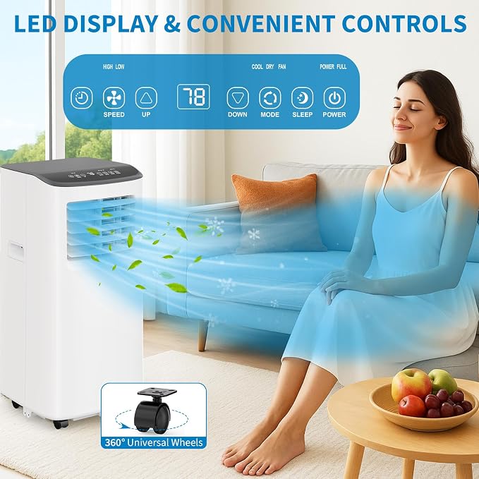 8,000 BTU Portable Air Conditioner for Bedroom, Multi-Function AC Unit with Cooling, Fan, and Dehumidifier Modes, alternate