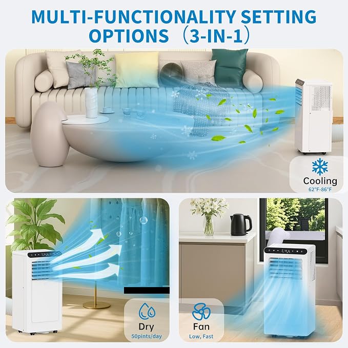 8,000 BTU Portable Air Conditioner (Portable AC Unit), 3-in-1 Cooling Fan & Dehumidifier, alternate product view 4