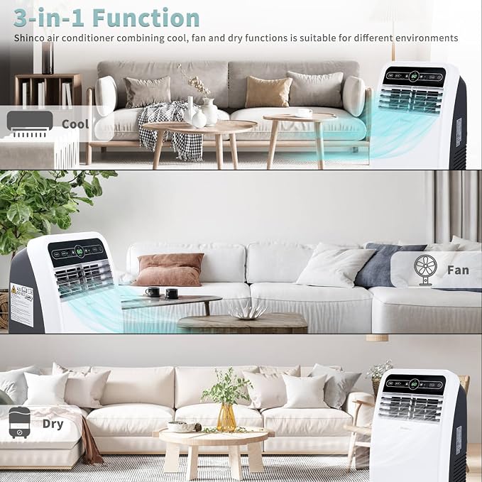 8,000 BTU Portable Air Conditioner, Portable AC Unit with Built-in Cool, Dehumidifier & Fan Modes for Room up to 200 sq.ft