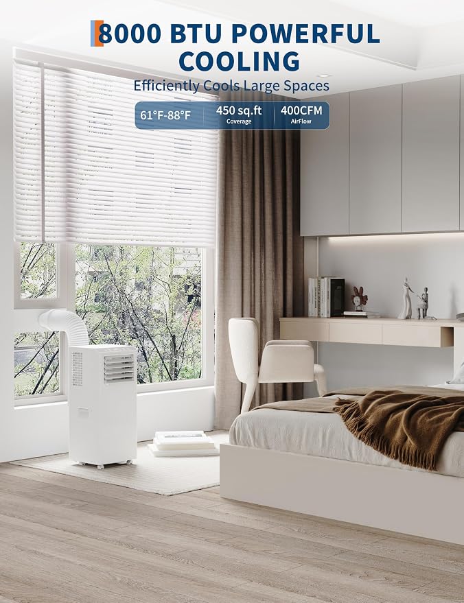 8,000 BTU Portable Air Conditioners,3 in-1 Portable AC Unit with Follow me Mode,Stand up AC Unit up to 350 sq.ft,Remote