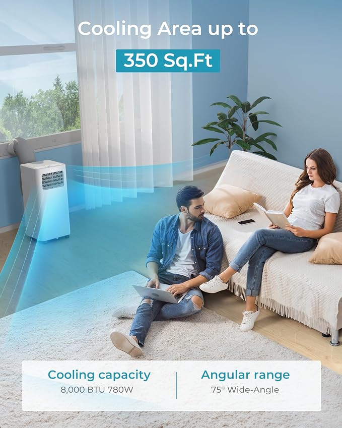 8,000 BTU Portable Air Conditioners, 4-in-1 Air Conditioner Portable Up to 350 Sq.Ft., Portable AC Unit with Cool, Fan