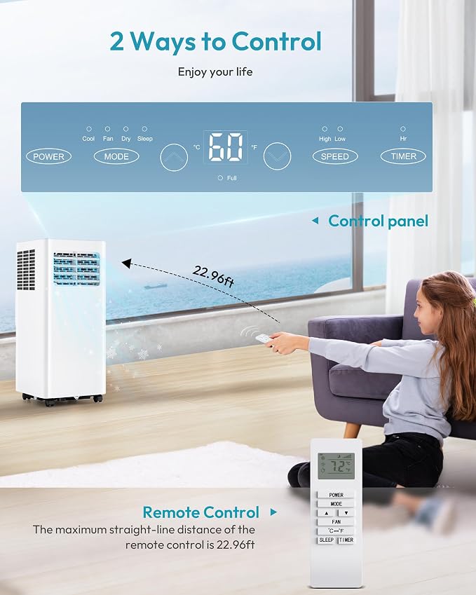 8,000 BTU Portable Air Conditioners, 4-in-1 Air Conditioner Portable Up to 350 Sq.Ft., Portable AC Unit with Cool, Fan