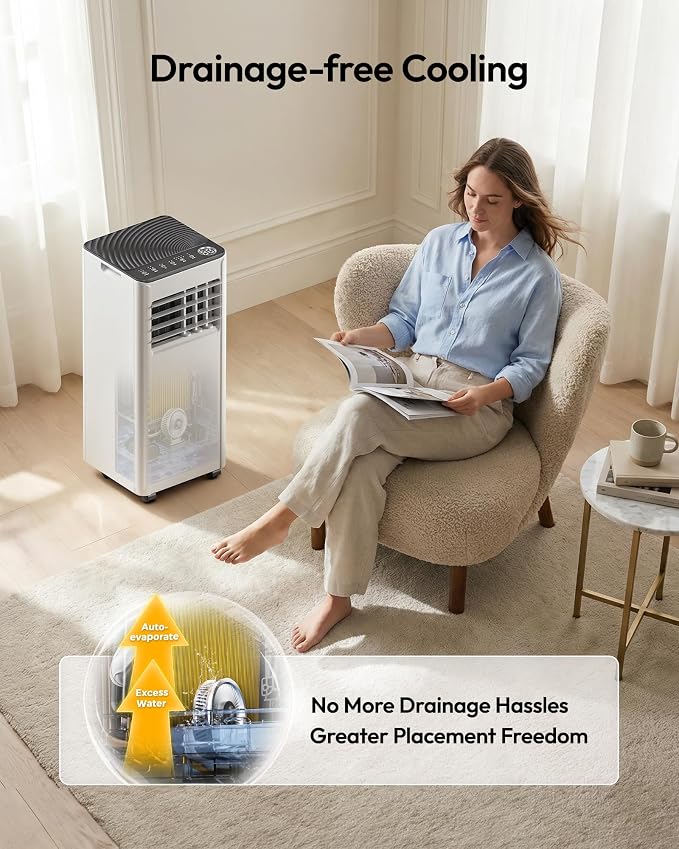 8,000 BTU Portable Air Conditioners, 4-in-1 Portable AC Unit Up to 350 Sq.Ft, 4 Modes Room AC with Cool, Fan, Dehumidifier