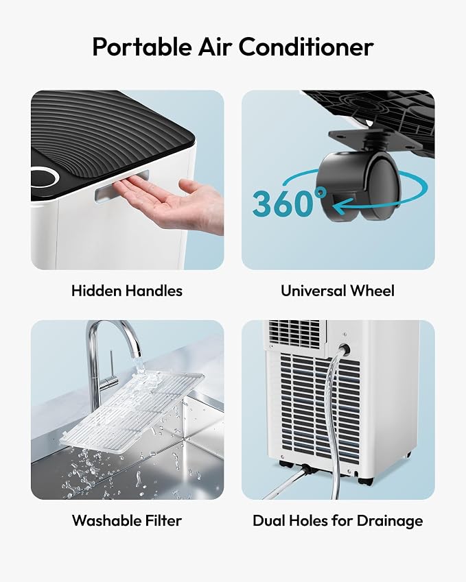 8,000 BTU Portable Air Conditioners, 4-in-1 Portable AC Unit Up to 350 Sq.Ft, 4 Modes Room AC with Cool, Fan, Dehumidifier