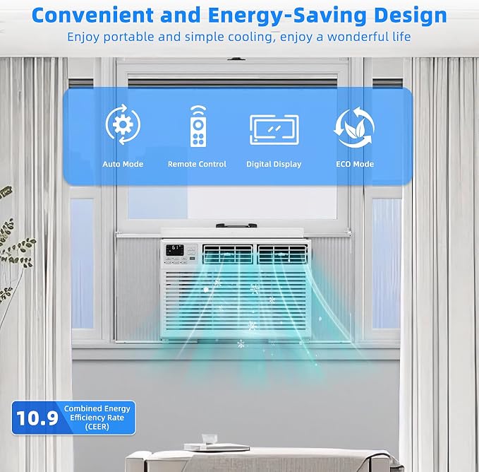 8,000 BTU Small Window Air Conditioner AC Unit Cools up to 350 Sq.Ft. with 7 Modes, Ultra-quiet Air Conditioner Window Unit