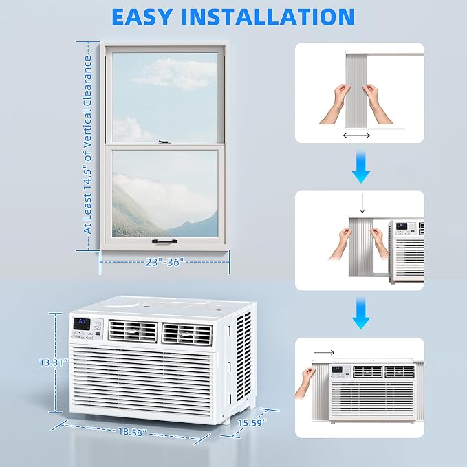 8,000 BTU Small Window Air Conditioner AC Unit Cools up to 350 Sq.Ft. with 7 Modes, Ultra-quiet Air Conditioner Window Unit